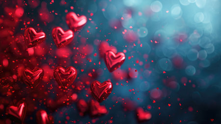Valentine's day background with red hearts. 3D renderingの素材