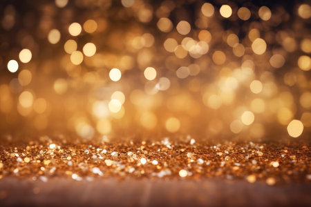 Gold glitter vintage lights background. defocused. bokeh.の素材