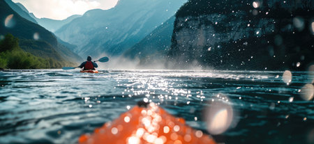 Kayaking in the mountains. Canoeing on the river.の素材