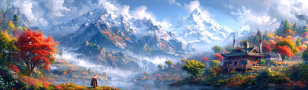 Panoramic view of the Himalayas in the morning.の素材