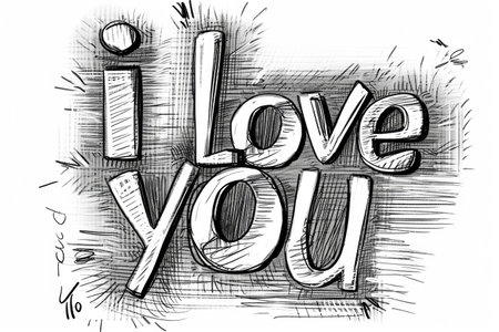 I love you hand lettering, black and white vector illustration.の素材
