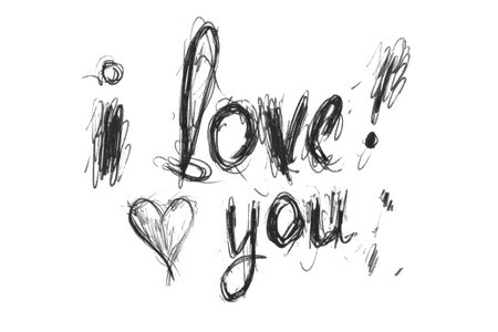 Love you hand drawn lettering. Ink illustration. Modern brush calligraphy.の素材