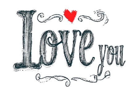 I love you hand drawn lettering on white background. Vector illustration.の素材