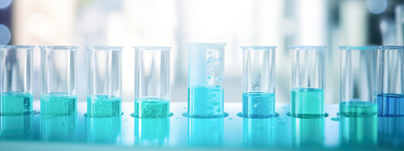 Laboratory glassware with blue liquid, science research and development conceptの素材