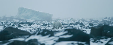 Polar bear (Ursus maritimus) on the pack ice, north of Svalbard Arctic Norwayの素材