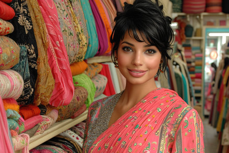 Portrait of a beautiful young woman in saree and headscarfの素材