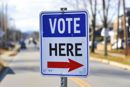 A vote here sign on a street in the town of Richmond, Virginia.の素材