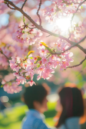 Cherry blossom sakura in spring season with couple in loveの素材