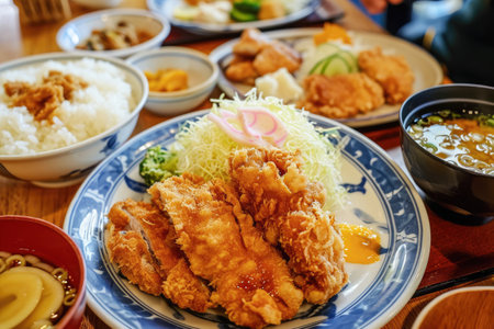 Fried pork cutlet with spicy sauce and rice, Japanese foodの素材