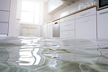 Flooded Interior of modern kitchen after a pipe burstの素材