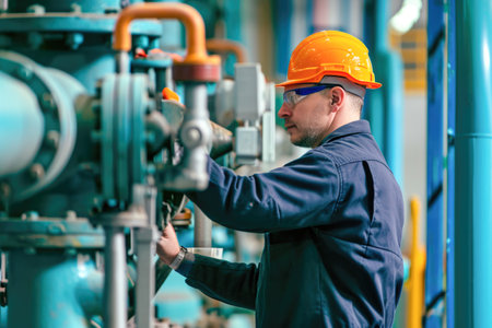 Engineer at work in oil and gas plant. Portrait of a worker at work.の素材