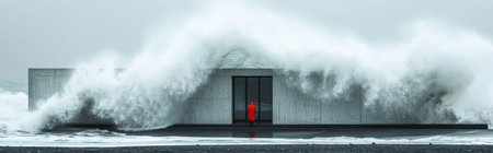 Modern building in the middle of a stormy sea. panoramaの素材