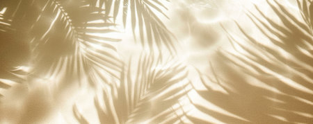 Shadow of palm leaves on beige background. Sunlight through the palm leaves.の素材