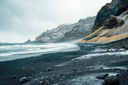 Black sand beach in Iceland. Beautiful winter landscape. Toned.の素材
