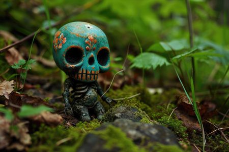 Skull in the forest. Halloween concept. Selective focus.の素材