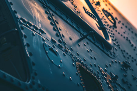 Detail of the side of an old submarine with rivets.の素材