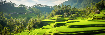 Panoramic view of rice terraces in Bali, Indonesiaの素材
