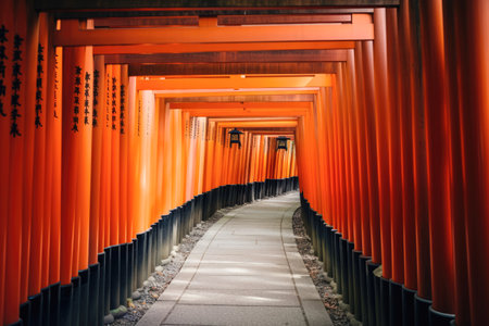 Red torii gate of Fushimi Inari Shrine in Kyoto, Japanの素材