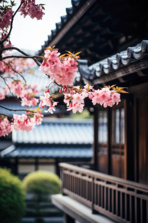 cherry blossom in japanese garden, vintage color toneの素材