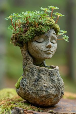 Bonsai in the form of a child with moss on his headの素材