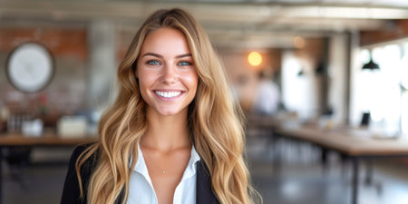 Portrait of beautiful young businesswoman smiling and looking at camera.の素材