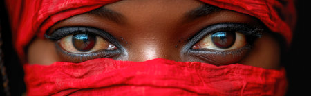 Close up of a beautiful African woman wearing a red scarf.の素材