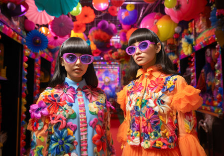 Unidentified Asian woman in colorful costume at the shopping mall.の素材