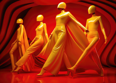 3d render of mannequins with yellow and red clothの素材