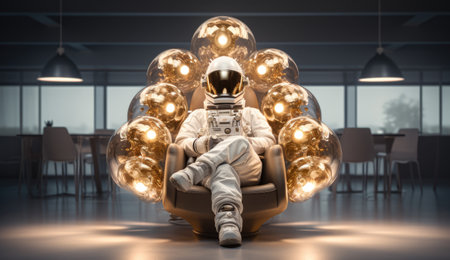 Astronaut sitting in armchair and dreaming. 3d renderingの素材