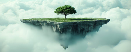 Lonely tree in the clouds. 3D render of nature backgroundの素材