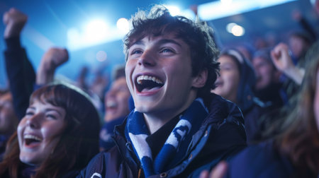 Cheering crowd at concert in front of bright stage lights - close upの素材