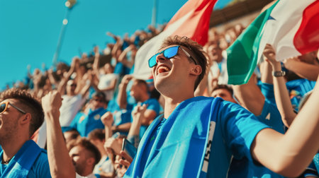 Ukrainian football fans at the stadiumの素材