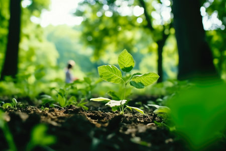 Young green sprout in the forest. Selective focus. nature.の素材