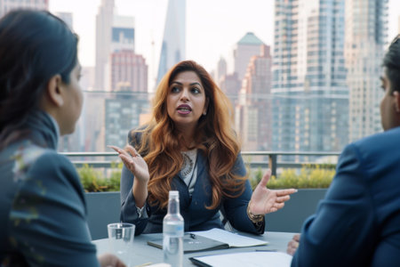 Businesswoman having a meeting with her colleagues in a modern office.の素材
