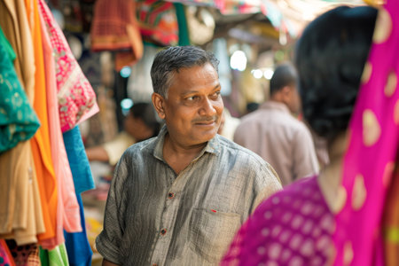 Unidentified Indian man at the street market.の素材