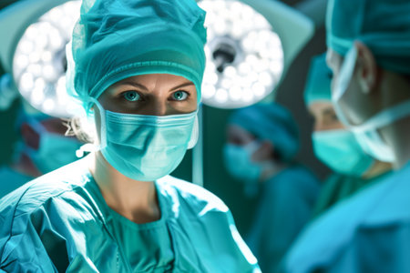 group of veterinarian surgery in operation room take with art lighting and blue filterの素材
