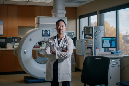 Portrait of a radiologist standing with arms crossed in a hospitalの素材