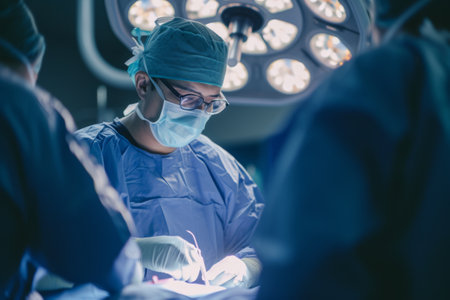 group of veterinarian surgery in operation room take with art lighting and blue filterの素材