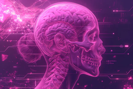 Digital illustration of brain in color background High resolutionの素材