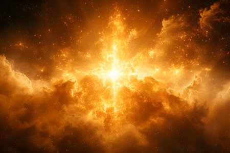 Fiery explosion in space, computer generated abstract background, 3D renderingの素材