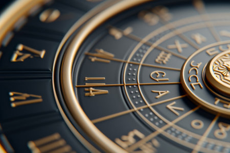Close-up of the dial of a medieval watch. 3D renderingの素材