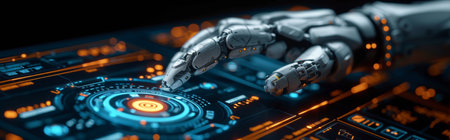 Robot hand touching hologram screen. 3d rendering robot handの素材