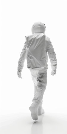 3D rendering of a man in a hazmat suit running isolated on white backgroundの素材