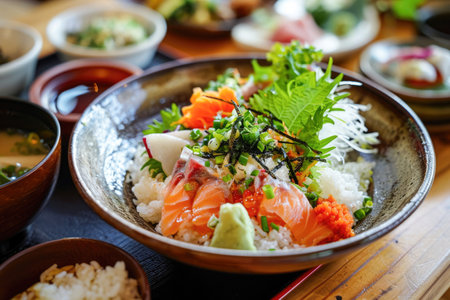 japanese food Mix Sashimi and Salmon Sashimiの素材