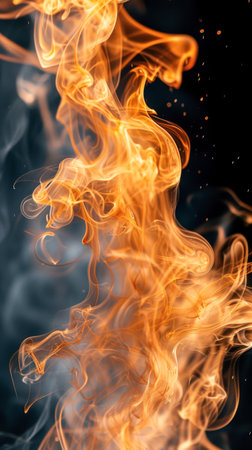 Fire flames on black background. Abstract background. Texture of fire.の素材