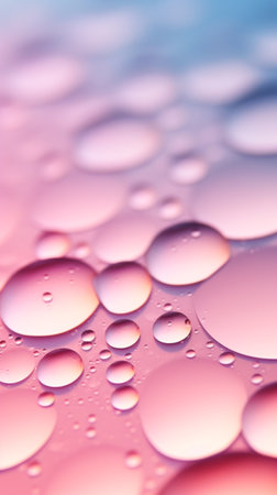 Water drops on a glass surface. Pink and blue background. macroの素材