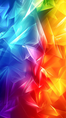 Abstract background with multicolor glowing triangles. 3d illustration.の素材