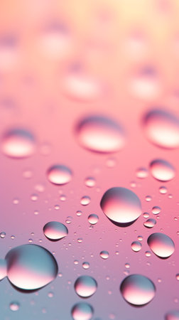 Water drops on the glass with pink and purple background. Shallow depth of fieldの素材