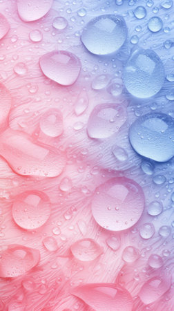 Water drops on colorful background. Water drops on pink and blue backgroundの素材