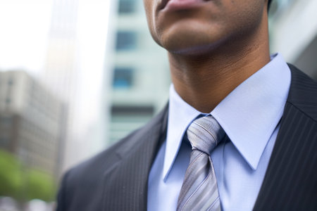 Close up of a business man in a suit and necktie outdoorsの素材